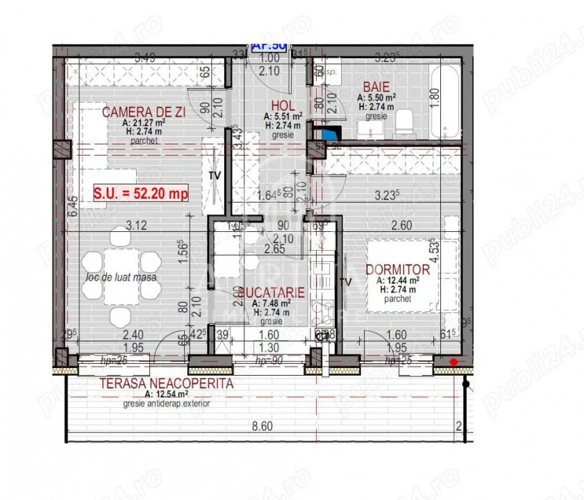 Apartamente 2 camere cu suprafete cuprinse intre 52 mp si 56 mp