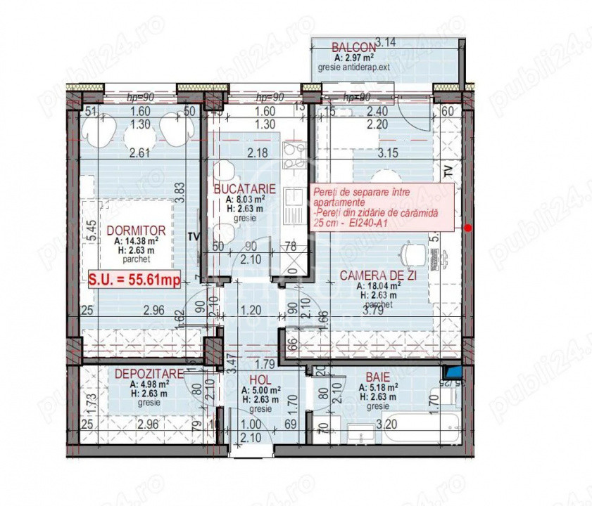 Apartamente 2 camere cu suprafete cuprinse intre 52 mp si 56 mp