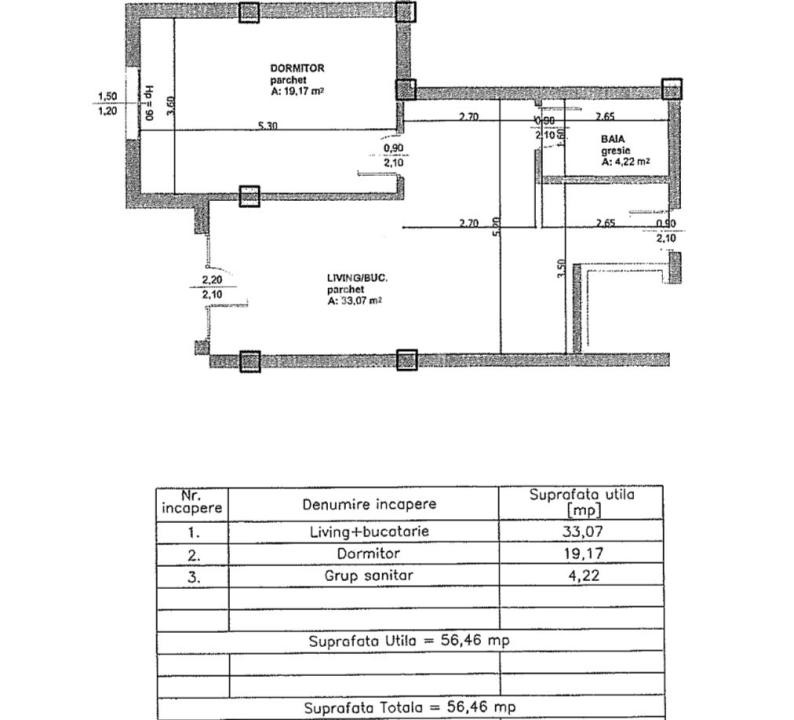 Apartament 2 camere la cheie, 56,46 mp utili, OMV Calea Turzii