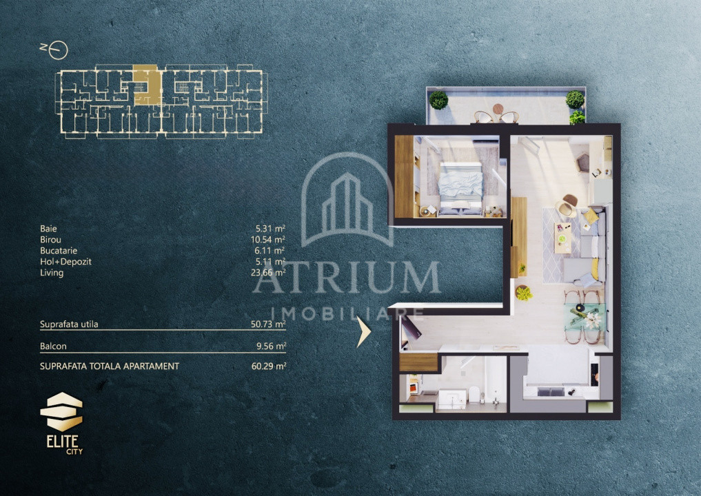 Apartament 2 camere semifinisat, Ansamblul Elite City
