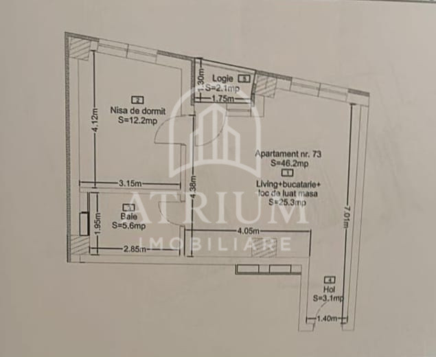Apartament 2 camere semidecomandate, suprafata de 46 mp, zona Lombului