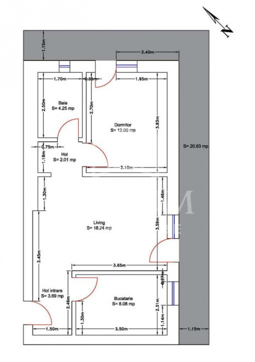 Apartament 2 camere semidecomandate suprafata de 49 mp Baciu