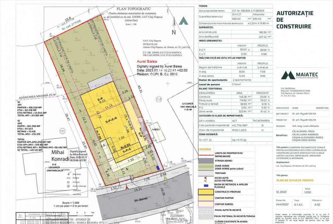 Oportunitate! Teren autorizat 630mp, zona Cluj