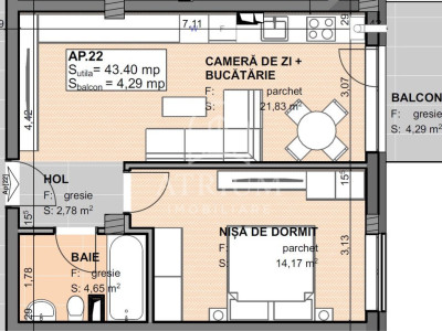 Apartament 2 camere semidecomandate suprafata de 44 MP Apahida