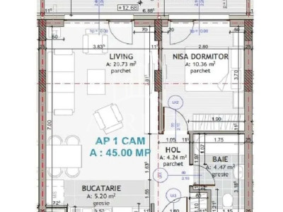 Apartament 2 camere semidecomandate suprafata de 45 MP Floresti