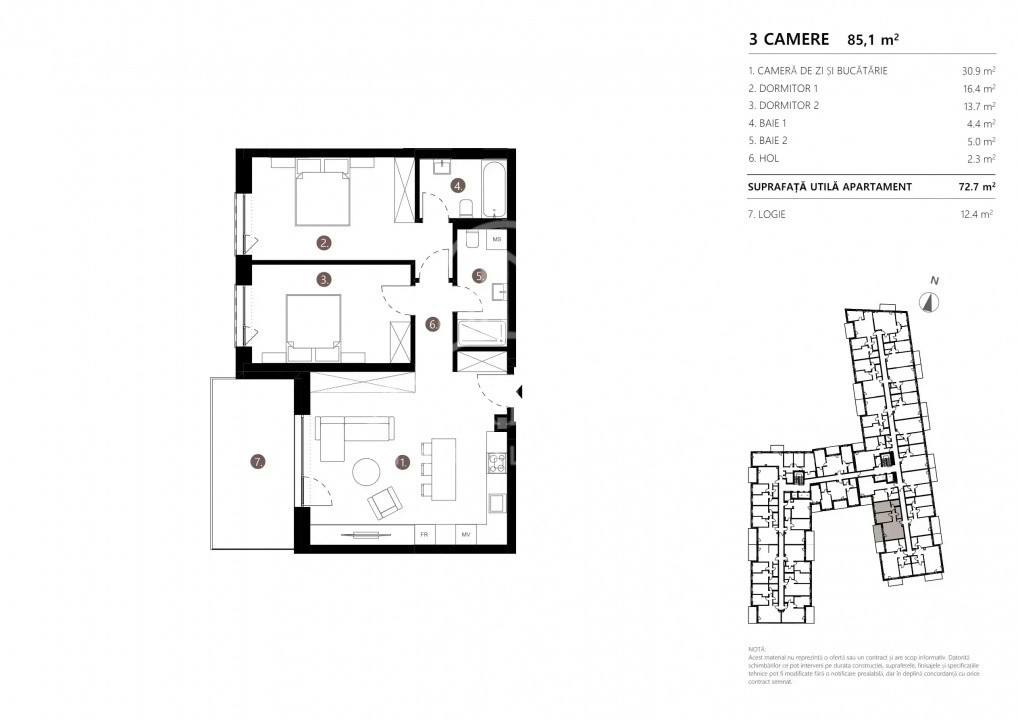 Apartment 3 camere, 72.7mp, balcon, zona Gării