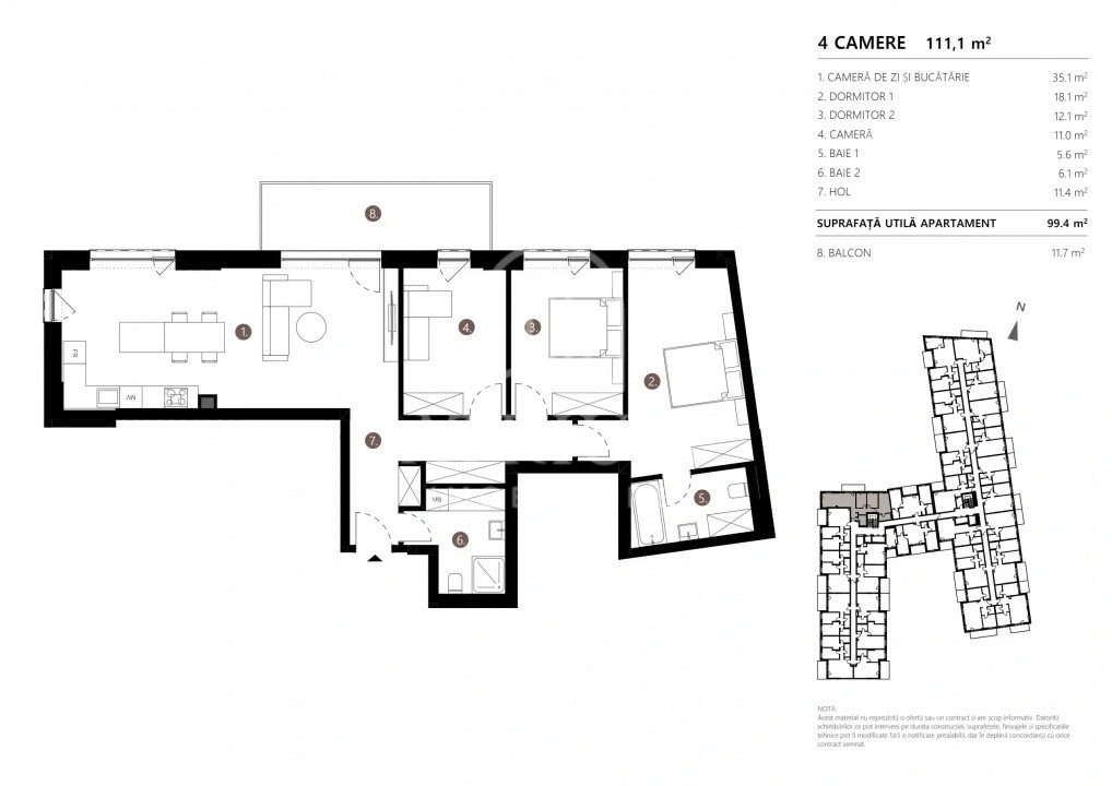 Apartament 4 camere, 99.4mp, balcon, zona Gării