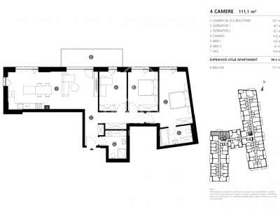 Apartament 4 camere, 99.4mp, balcon, zona Gării