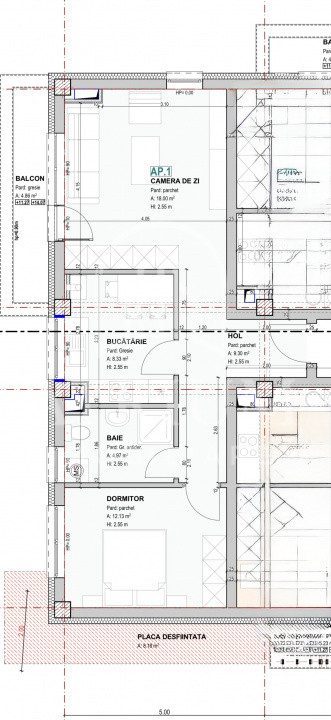 Apartament 2 camere, decomandat, 52mp, balcon, zona petrom Baciu 