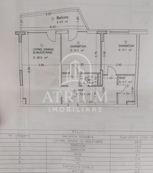 Apartament cu 3 camere, 74 mp, Sopor