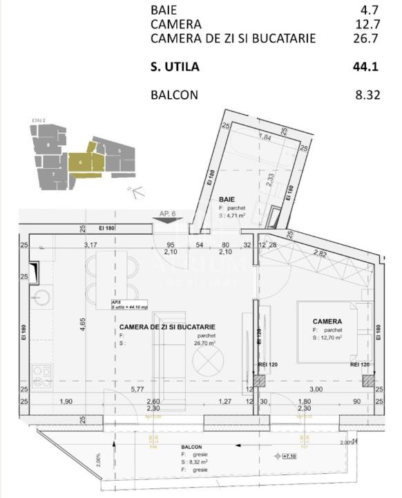 Apartament 2 camere bloc nou, mp 44,1 utili cu 8,32 balcon, zona Centrala 