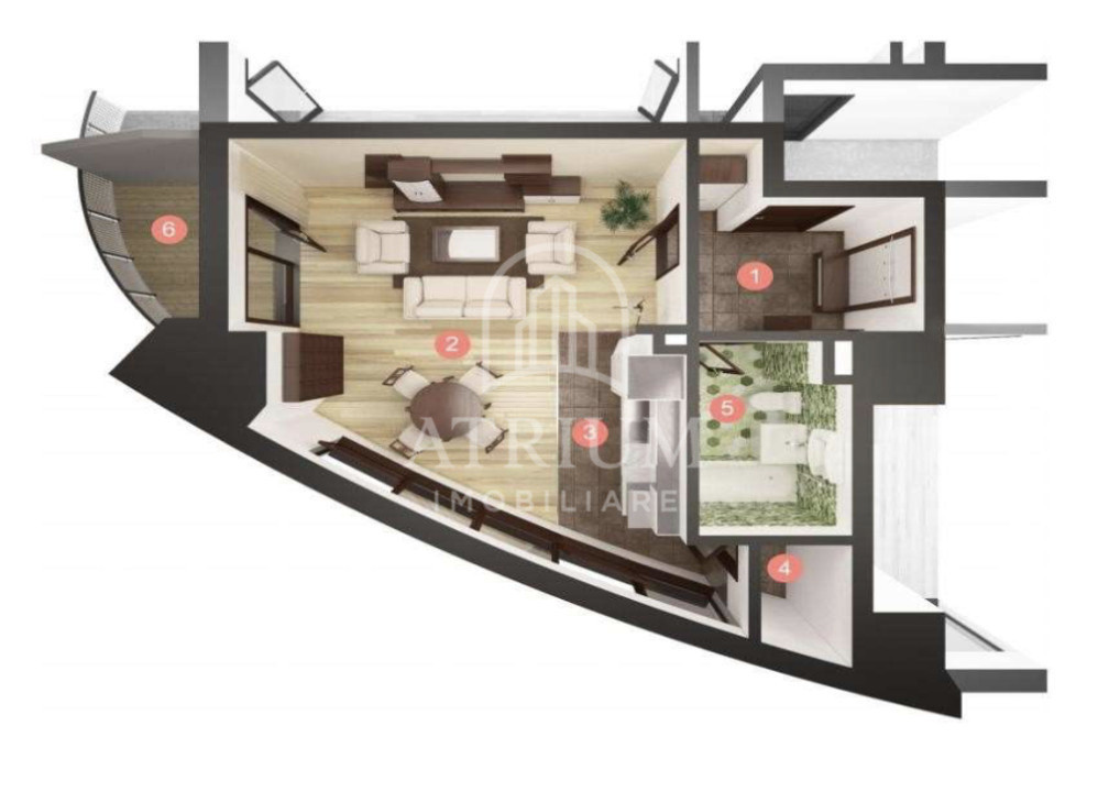 Apartament tip studio cu o camera, 45 mp utili cu 6 balcon, West City Tower