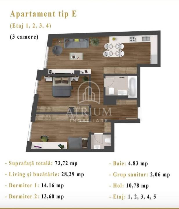 Inchirere apartment  3 camere la cheie, 73,72 mp utili, zona Ultracentrala 